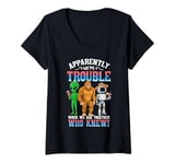 Womens Bigfoot alien robot we are trouble when we are together V-Neck T-Shirt