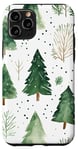 Coque pour iPhone 11 Pro Vert Aquarelle Polka Dots Boho Floral Forest Pin Tree