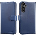 LENSUN Coque Samsung Galaxy A34 5G, Étui en Cuir Véritable [RFID Blocage], Housse Portefeuille avec Rangements Cartes et Fermoir Magnétique Compatible avec Samsung A34-Bleu Foncé