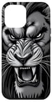 Coque pour iPhone 12 Pro Max Majestic Lion rugissant féroce œuvre d'art noir et blanc