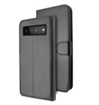 Leather Wallet Flip Cover Case for Google Pixel 6 (Black) Black