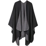 Dam Reversible Oversized Poncho Cape Varm Sjal Wrap Öppen Front Tryckt Filt Cardigans