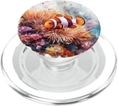 Aquarelle vibrante poisson-clown et corail PopSockets PopGrip pour MagSafe