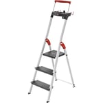 Hailo L100 Topline Échelle de sécurité en aluminium - 3 marches XXL jusqu'à 150 kg - Échelle avec étrier de maintien extensible, verrouillage de la plate-forme - Nombreux accessoires - Échelle pliable