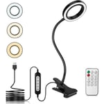 Forehill - Lampe de Bureau à Pince,40 led 8w usb Lampe-clip Flexible360° avec Télécommande & Minuteur d'arrêt Automatique, pour la Lecture de 3