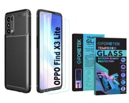 For OPPO Find X3 Lite Carbon Fibre Case + 2x TEMPERED GLASS Screen Protector