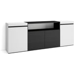 Buffet salon et cuisine, Meuble de Rangement, Commode, 200x75x35cm, 4 Portes, Meuble chaussure, Style moderne, Blanc et noir - Skraut Home