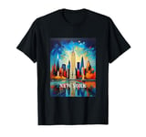 City of New York Skyline Downtown Painting Nightlife T-Shirt