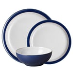 Denby - Service de table Elements bleu foncé pour 4 personnes - Service de table en céramique de 12 pièces - Service de vaisselle lavable au lave-vaisselle et au micro-ondes - 4 assiettes plates, 4