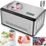 Sorbetière Turbine à Glace 2L, Machine à Glace et Yaourt 2 en 1 en Acier Inoxydable, Sorbetière Électrique avec Compresseur Auto-refroidissant, avec Écran LCD et Recette, pour Sorbet et Yaourt, 180W