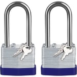 Cadenas d'extérieur en acier laminé 40mm, pack de 2 cadenas étanches de très haute sécurité, longue anse en acier