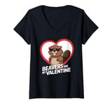 Womens Beavers Are My Valentine Cute Beaver Heart Valentines Day V-Neck T-Shirt