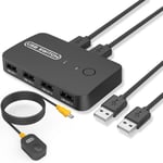 USB Switch 4 Ports pour 2 PC, Commutateur KVM et USB Avec télécommande, 2 Entrées 4 Sorties pour Imprimante Clavier Souris Scanner (Prise en charge de l'adaptateur audio USB)