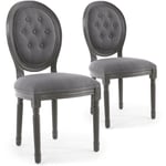 Cotecosy - Lot de 2 chaises de style médaillon Louis xvi Bois gris & Tissu capitonné gris