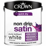 Crown Pure Brilliant White Paint Non Drip Satin Interior Wood and Metal 2.5L