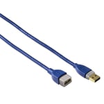 Hama 00039674 - Câble d'extension USB 3.0, plaqué or, à double blindage, 1,80 m, Bleu