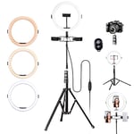 K&F Concept 11” LED Ring Light with Maximum 70” Tripod Stand, 3 Phone Holders and Clips, Remote Control for Photography, Tik Tok, Live Streaming, Makeup, Selfie