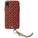 Coffret coque en Cuir embossé St Germain Bordeaux avec bandoulière dorée amovible pour iPhone XR Artefakt - Neuf