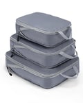 Meowoo 3Pcs Organisateur Valise Avec Compression, Rangement Valise Packing Cubes pour Voyage Maquillqage Vêtement Pochette Voyage Sac Compression Voyage, Organisateur de Voyage de Sac Main, Gris