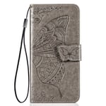 TANYO Flip Folio Case for Motorola Moto G9 Play/Moto E7 Plus, PU/TPU Leather Wallet Cover with Cash & Card Slots, Premium 3D Butterfly Phone Shell - Gray