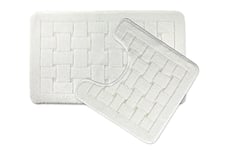 Emma Barclay Orkney - Crosshatch 2 Pc Bath Set in White - Mat 45x75cm/ Pedestal 45x45cm