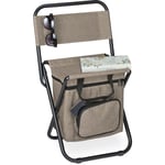 Relaxdays Tabouret de camping avec poche, pliant, sans dossier, pêche, jardin, chaise à transporter, 60x35x35 cm, beige