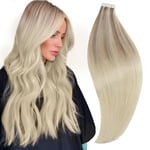 RUNATURE Extension Cheveux Naturel Adhesif Blond Balayage Extension Adhesive Cheveux Blond Cendré à Blond Doré avec Blond Platine Bande Extension Cheveux 14 Pouces/35cm 20 Pièces/50g #18/22/60