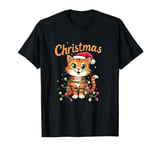 Cute Christmas Cat in Santa Hat with Holiday Lights T-Shirt