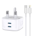 iPhone Fast Charger,iPhone Fast Charger Cable and Plug 20W Quick Charge for Apple iPhone 14 13 12 11 Pro Max XS Max XS XR X SE 8 8 Plus,New Rapid USB C to Lightning Charging Lead and Dual C Plug