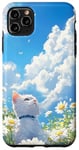 Coque pour iPhone 11 Pro Max Chat blanc marguerites ciel vif