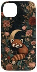 Coque pour iPhone 14 Plus Red Panda Moon Flowers Cottagecore