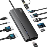 Station d'accueil USB C 3.0 Double HDMI Docking Station, 10 in 2 Dock USB C Dual Monitor, 10Gbps USB C & USB A, Ethernet RJ45, Audio, SD/Micro SD,HUB USB C avec MacBook Pro/Air/M1/M2/Dell/HP