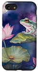 Coque pour iPhone SE (2020) / 7 / 8 Grenouille assise sur un tapis de lys fleur lotus lune nuit