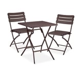 Relaxdays - Table pliante et 2 chaises pour balcon, aspect bois, acier et plastique, meubles terrasse, marron