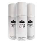 3x Lacoste L.12.12 Blanc Deodorant for Men 150ml, Body Spray