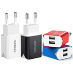 SCHITEC Chargeur USB 2 Ports, 4 Pack 5V / 2.1A Chargeur Secteur USB Adaptateur Chargeur Mural USB Universel Compatible avec iPhone XS/XR, Huawei P30 P20, Samsung Galaxy Note S9 Tablette et Plus