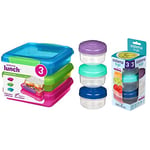 Sistema Lunch Sandwich Boxes | 450 ml Food Storage Containers | BPA-Free | Assorted Colours | 3 Count & to Go Mini Bites | 130 ml | Assorted Colours | 3 Count