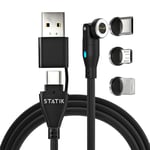 360 Pro Magnetic Charging Cable 100W Fast Charge Type C and Micro USB Magnet Connectors, 100 W Magnetic Charge Cable 3ft/1m, Data Transfer Capable, Compatible with All Devices