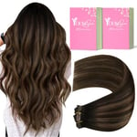 YoungSee 150g Extension Cheveux Naturel Clip Balayage 50 Cm Extension a Clip Cheveux Naturel Balayage Extension Clip Vrai Cheveux Balayage Extensions a Clips Naturelle Brun Fonce avec Brun Moyen 7pcs