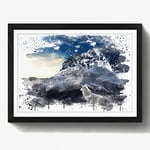 Arty Pie Framed Print Black A2 (24.5x18 Inch) White Wolf Moutain Landscape V3, Wood, Multi-Colour, 60 x 42 x 2 cm