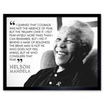 Triumph Over Fear Courage Nelson Mandela Quote Black and White Photograph Typography Art Print Framed Poster Wall Decor 12x16 inch