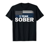 One Year Sober Anniversary Recovery Gift Distressed USA Flag T-Shirt