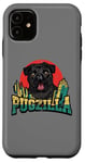 Coque pour iPhone 11 Retro Pug Pugzilla Funny Dog Lover Japanese Movie Poster