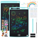 Damcyer 2 Pack Tablette D'écriture LCD 8,5 Pouces,LCD Tablette Dessin avec Ecran Coloré,Bloc D'écriture Effaçable avec des Autocollants D'animaux,pour Garçons et Filles de 3 4 5 6,Bleu+Bleu