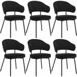 Woltu - Lot de 6 Chaises Salle à Manger avec Dossier Chaise de Cuisine Scandinave Velours, Pieds en Métal, Noir