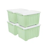 Cetomo 35L*4 Boîtes de Rangement avec Couvercles, Boîte de Rangement en Plastique avec Clips et Roulettes, Empilables, Encastrables, pour Placard de Bureau à Domicile, Vert, 35L, Lot de 4