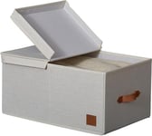 LOVE IT STORE IT Premium Storage Box with Lid - Made of Linen Cotton Fabric - Reinforced with Wood - Large and Stable - Beige - 50 x 33 x 24 cm