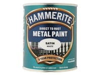 Hammerite Direct To Rust Satin Finish Metal Paint White 750Ml HMMSATW750