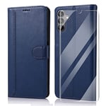 SMYTU Coque pour Samsung Galaxy A04s / A13 5G + Verre Trempé,Housse en Cuir Case Samsung Galaxy A04s,Protection Portefeuille Case Cover de Magnétique for Samsung Galaxy A04s / A13 5G - Bleu