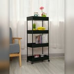 Skecten - Chariot à 4 Niveaux, Desserte, Étagère de Rangement Mobile en abs L40 x l22 x H90CM, Noir